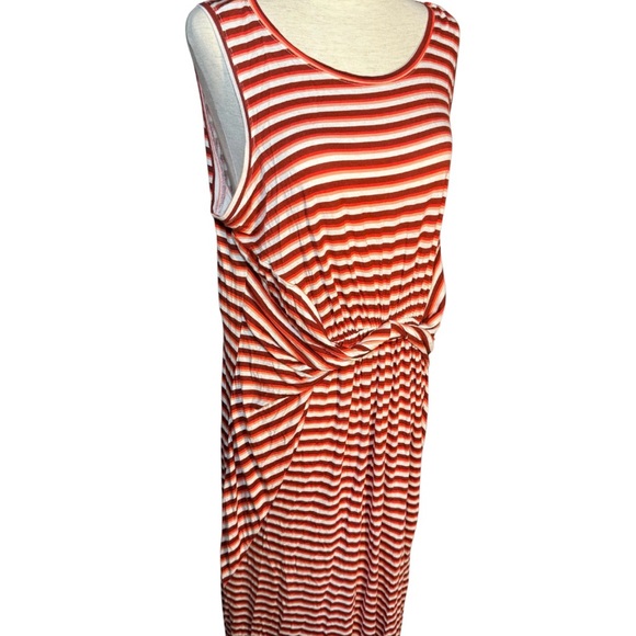 NWT Retro Vibes Striped Sleeveless Maxi Cross Waist Dress Orange White Sz‎ XL - Picture 3 of 8